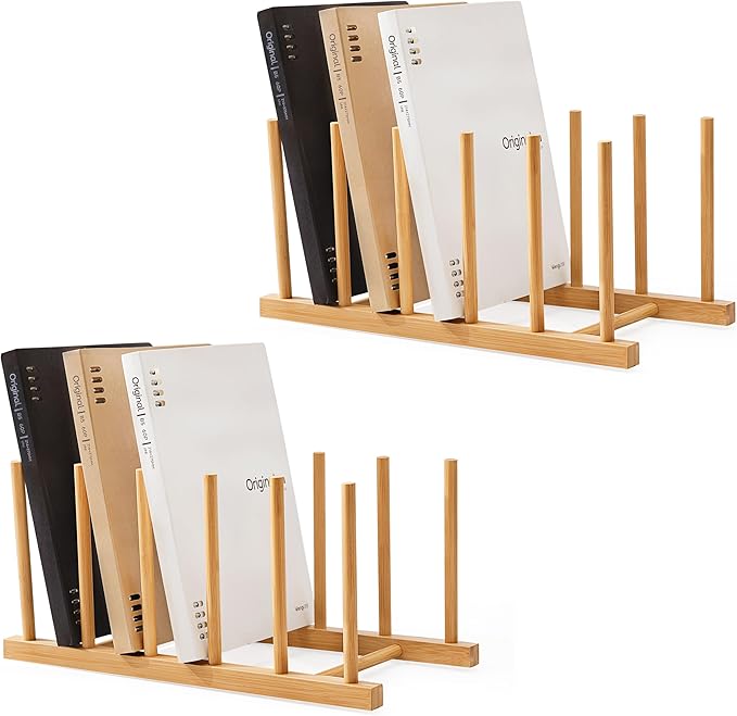 HBlife Desk File Organizer 2 Pack Bamboo 5 Section Vertical File Sorter | Binder & Folder Holder for Home,Office & School