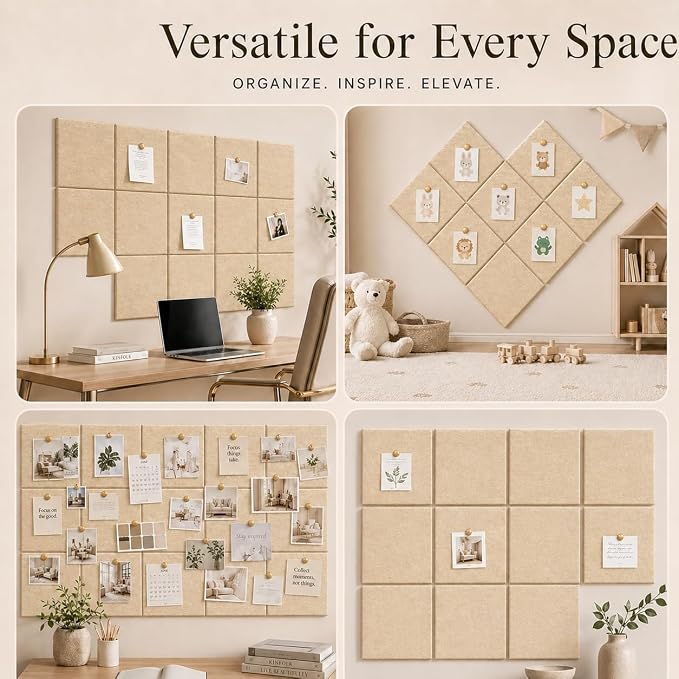 Felt Bulletin Board Tiles, Large Cork Board Alternative,24 x 36 in | 0.35 in modular felt wall tiles for notes, photos, schedules, reminders in offices, classrooms, home and office workspaces