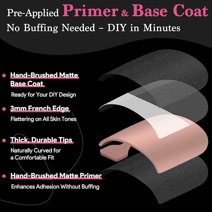Toe Nails Press On French Tips for Women, 15 Sizes 150 Pcs Sharp Square Pre-applied Primer & Base Coat Toenail Press Ons Baby Pink Full Cover Fake Tips Extension, Builder Nail Gel & Top Coat Required