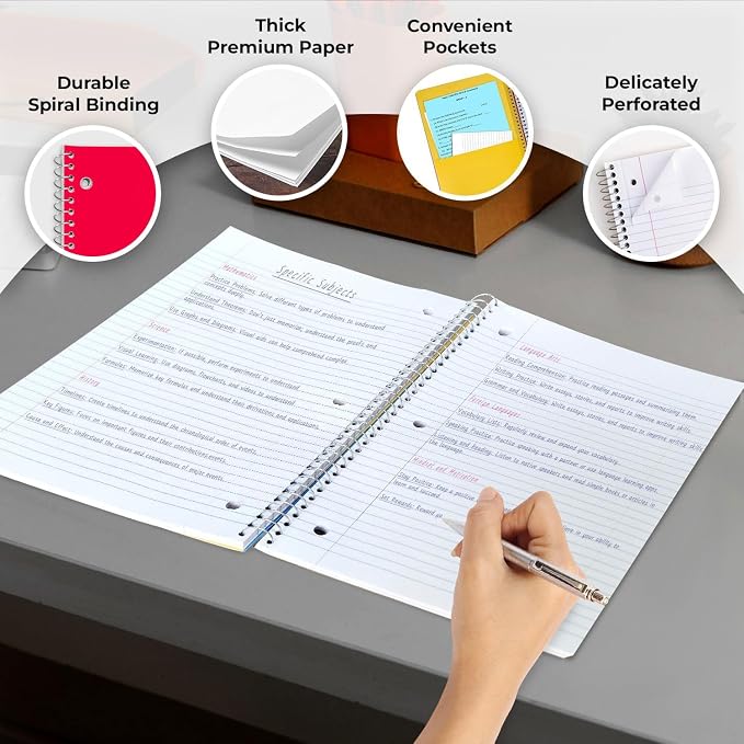 Spiral Notebook 12 Pack, 5 Subject, Wide Ruled, 150 Sheets | Spiral Journal, 300 Pages, 8 x 10-1/2", School & Office Bulk Spiral Notebooks, 5 Subject Notebooks for Office & School