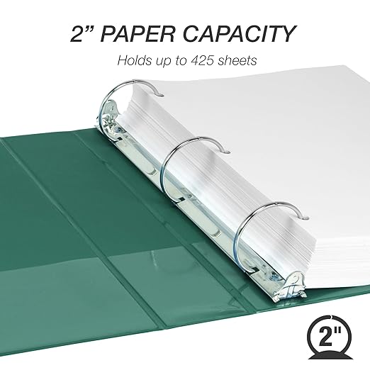 Samsill 2 Inch 3 Ring Binder, Economy Round Ring, Clear View Cover, 425 Sheet Capacity - for School, Home, Office - Forest Green