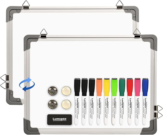 Small Dry Erase Board for Wall, 16" x 12" Double-Sided Hanging Whiteboard, Dry Erase White Board with 10 Markers, 4 Magnets and 1 Eraser, Portable Whiteboard for Home, Office, School