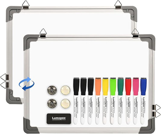 Small Dry Erase Board for Wall, 16" x 12" Double-Sided Hanging Whiteboard, Dry Erase White Board with 10 Markers, 4 Magnets and 1 Eraser, Portable Whiteboard for Home, Office, School