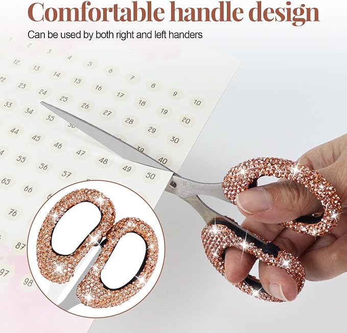 Koqye 6.3-Inch Rhinestone Scissors - Stainless Steel Cute Scissors for Office, Home & Crafting, Decorative Bling Handle Paper Cutting Tool (Champagne)