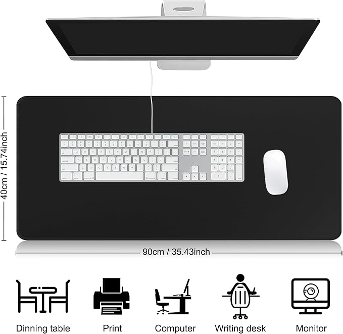 Large Gaming Mouse Pad Extended XXL Mouse Mat Long Desk Pad with Stitched Edges for Keyboard Home Office Gaming Work Big Desk Pad (35.4x15.7IN,90x40) (Black)