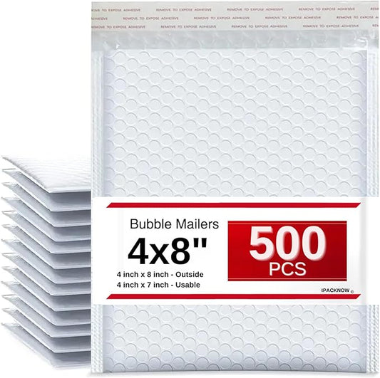 500 PC 4x8 Inches Poly Bubble Mailers Shipping Padded Envelopes Self Seal Waterproof Cushion Envelopes Waterproof Grey Usable 4x7" #000