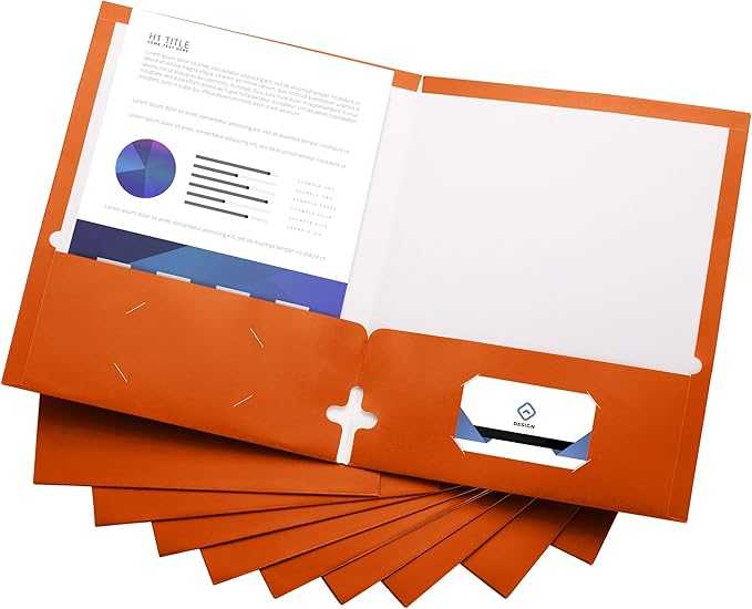 10 Pack Two Pocket Folders, Orange, Strong Thick Paper Folders, for Letter Size, by ACTIVITYya