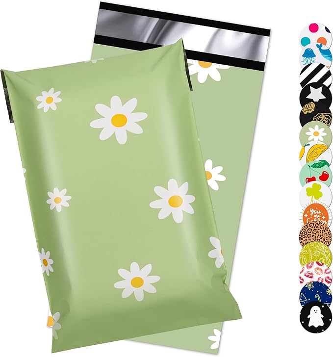 Poly Mailer 6x9 Inch 100 Pcs, Waterproof and Tear-Resistant Shipping Bags for Clothing, Cute Self-Seal Mailing Bags with Chrysanthemum Printed Packaging for Small Business