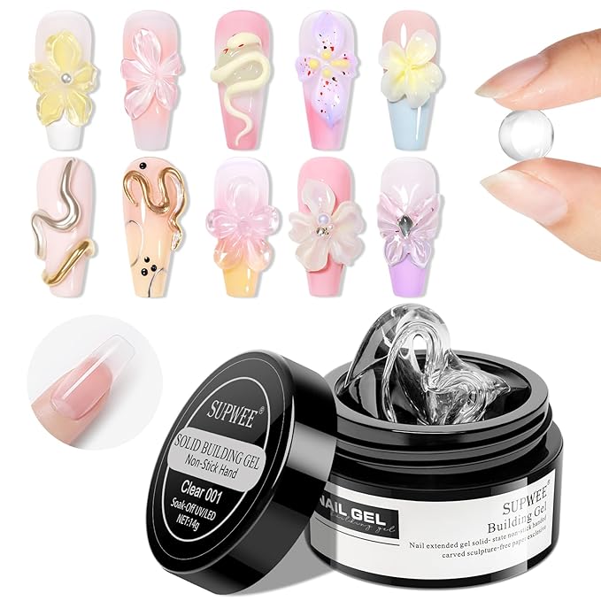 Solid Builder Gel for Nails - 3D Nail Art Gel Clear Non-Stick Hand for Carving Molding Patterns Decoration Extend for Manicure DIY at Home 14g(0.49fl oz)