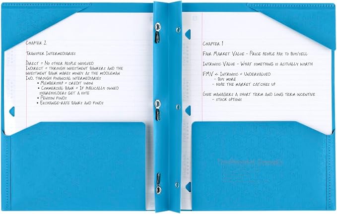 Five Star Folder, 2 Pocket, 8-1/2" x 11" | Plastic | Tidewater Blue | Prong Fasteners | Pack of 2