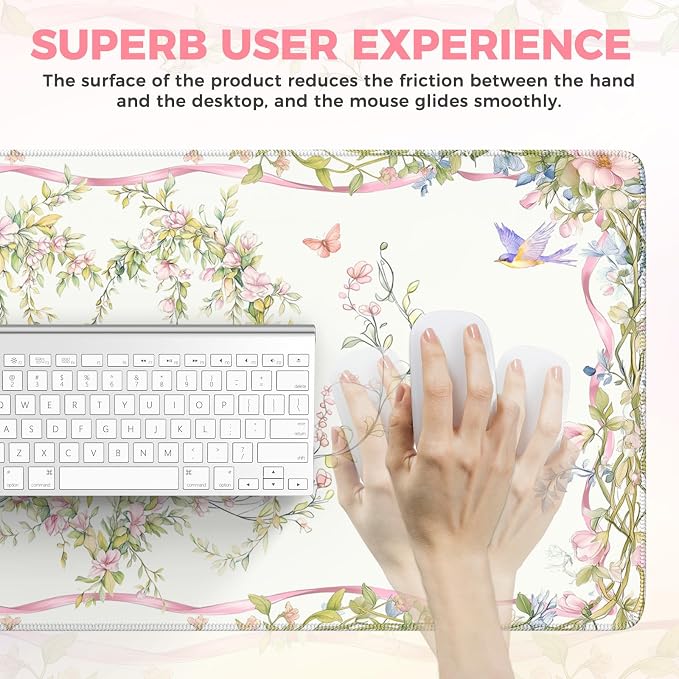 iCasso Desk Matt for Desktop,Cute Desk Pad,White | Anti-Slip Large Gaming Mousepad,Soft Lycra Surface Computer Mat Women, Girly Keyboard Pad for Home Office