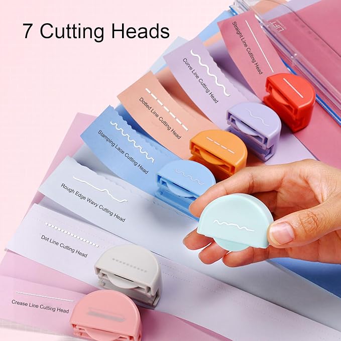 7 in 1 Paper Cutter,Multi Purpose Paper Trimmer Positioning Locating Ruler Design Versatile Trimmer Scrapbook Tool for Straight Dotted Crease Curve Stamping Lace