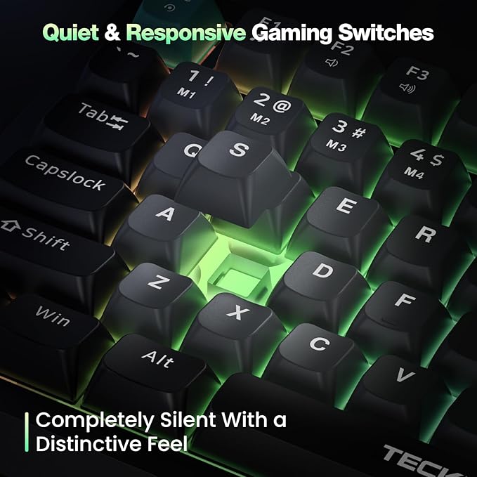 TECKNET Gaming Keyboard, 75% Wired Keyboard, RGB Backlit, 82-Keys with Volume Knob Control, 26 Keys Anti-ghosting, Whisper Quiet Gaming Switch Travel Friendly for Windows Laptop PC Mac-Grey