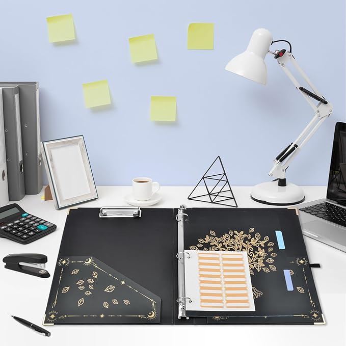 Fortune Tree 3 Ring Binder - 1 Inch, Fits A4 Paper, Decorative Clipboard with 5 Tab Dividers for School & Office