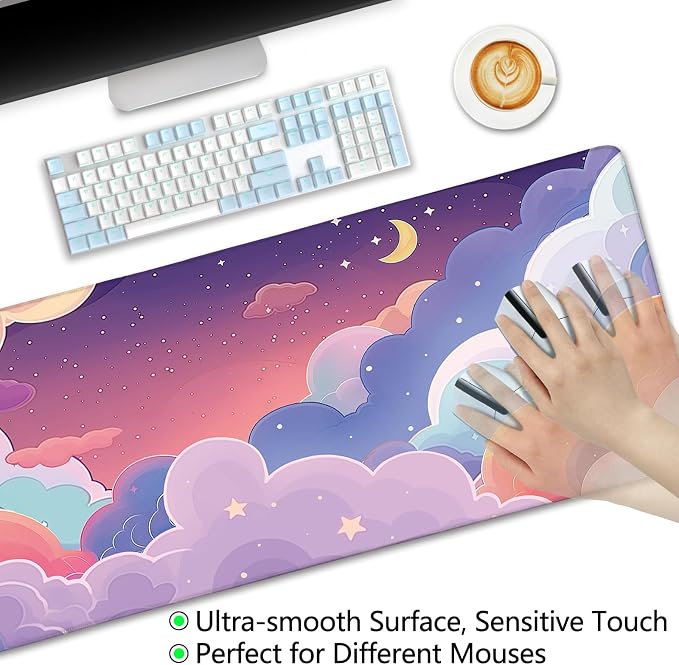 LIMKRIAN Purple Cloud Mouse Pad Kawaii Large Desk Mat, 31.5x11.8 in | Stitched Edges, Non-Slip, Mouse Pads for Gaming Computer Laptop, Desk Matt for Desktop, Cute Office Desk Accessories