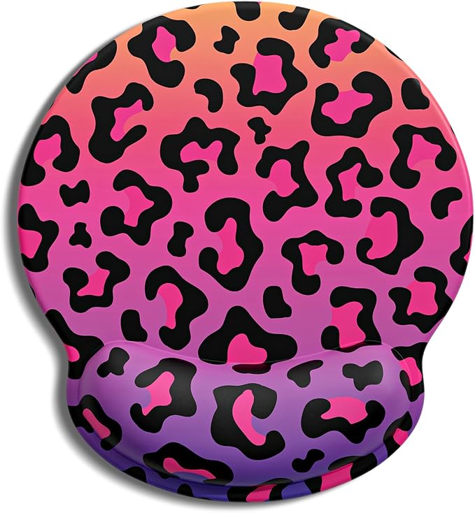 Auhoahsil Ergonomic Mouse Pad with Wrist Rest, Comfortable Silicone Non-slip Computer Pain Relief Gel Mouse Mat with Wrist Support for Gaming, Work, Office, Women & Men, Cute Pattern, Colorful Leopard