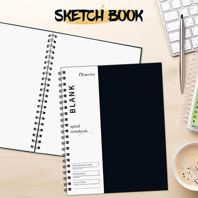 Blank Spiral Notebook 8.5" x 11" | 4 Pack unlined spiral notebook Blank Journal A4 Unlined Journals for drawing