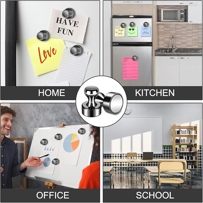 45 Pack Magnetic Push Pins, Black Strong Fridge Magnets | Whiteboard Magnets, Refrigerator Magnets, Dry Erase Board Magnets for Fridge, Whiteboard, Office, Classroom, Kitchen, Map