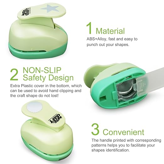 UCEC 6 PCS Craft Hole Punch 1 Inch Paper Puncher, Hole Punch Shapes Crafting Designs DIY for Kindergarten Teacher Office Supplies, 6 Different Shapes Set with 30PCS Craft Paper