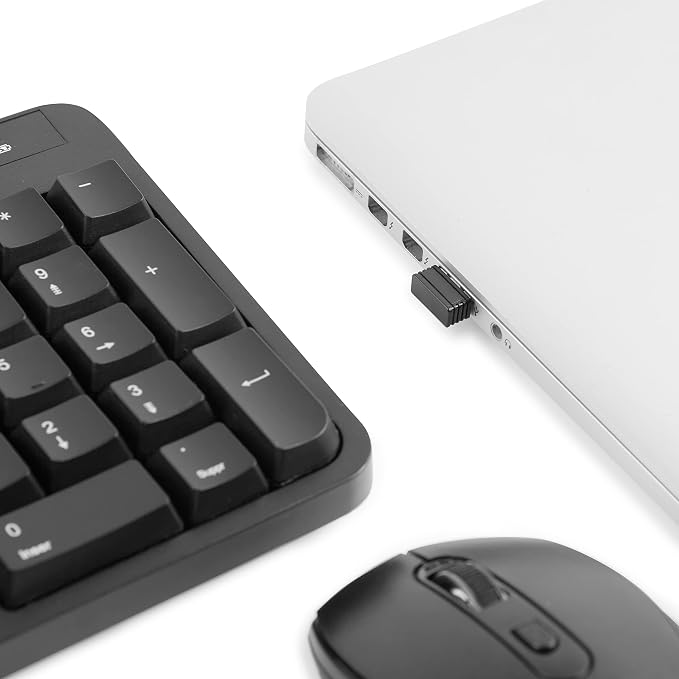 Amazon Basics Ergonomic Wireless Keyboard and Mouse Combo with Wrist Rest, Plug and Play, 2.4 GHz USB, Easy to Use, Black