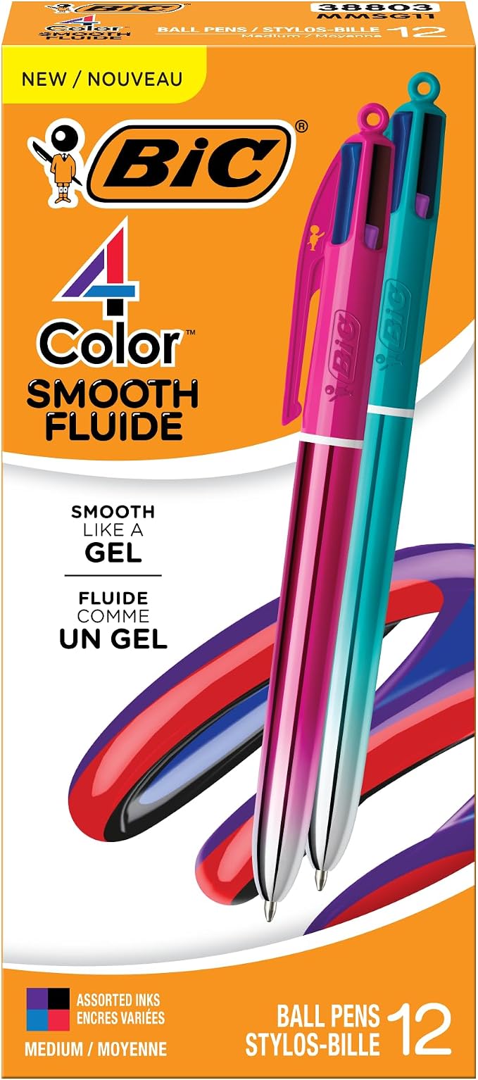 BIC 4-Color Retractable Ballpoint Pens, Medium Point, 1.0mm, 12-Count | Effortless Glide for Everyday Writing, Quick Color Changes with Retractable Design, Durable for Consistent Use