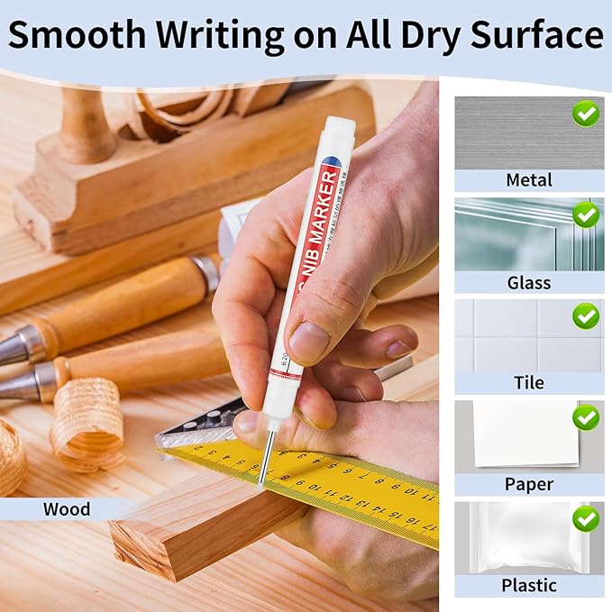 15 Pcs Long Nib Marker, 20 mm Long Head Deep Hole Marker Pens, Fine Nose Tip Deep Reach Permanent Paint Markers for Metal, Marking Pen for Drilling, Carpenter, Woodworking, Construction (Colorful)
