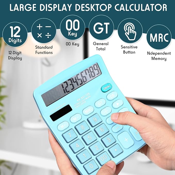 8 Pack 12 Digits Calculator Bulk Calculators Desktop Solar and Battery Dual Power Large LCD Display and Sensitive Butto Handheld for Office, School, Home(Blue)
