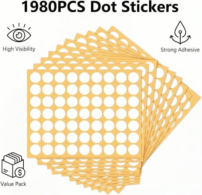 1980 Pcs White Circle Stickers 1/2 Inch Blank Round Dot Stickers Small Code Labels for Office Shop Yard Sale Home Marking (White, 1/2" (13mm))