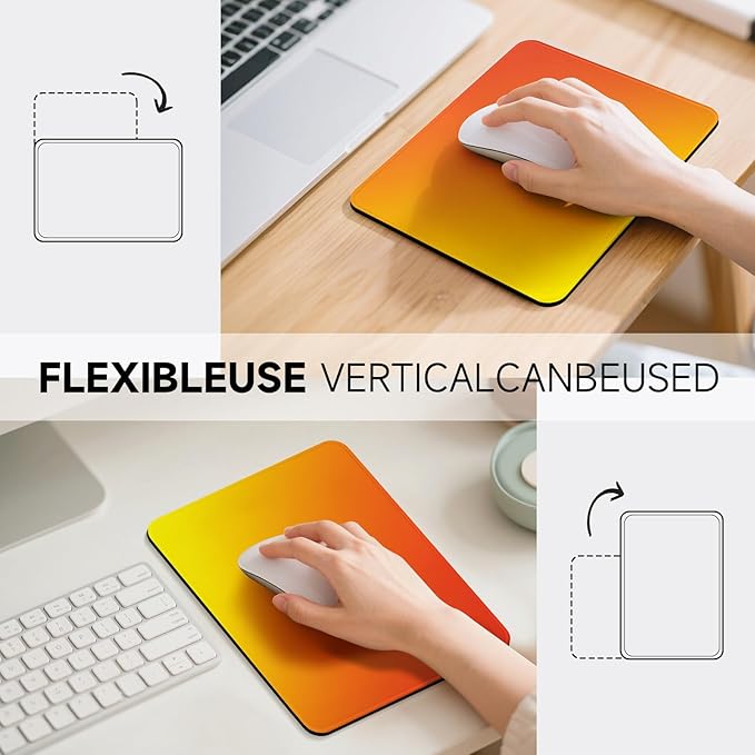 Premium Mouse Pad with Stitched Edges – 10.2 x 8.3 in | Smooth, Washable Mat with Non-Slip Base | Personalized Cute MousePads for Laptop, Computer, Office, Home (Warm Sunset Yellow-Orange Gradient)