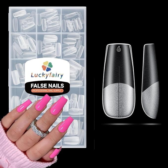 Luckyfairy 504pcs Coffin Nail Tips, 15 Sizes Pre-buff Matte Full Medium Nail Tips, Long Last Press On Nails Fake Tips Soak Off Acrylic Nail Extension Art DIY Salon