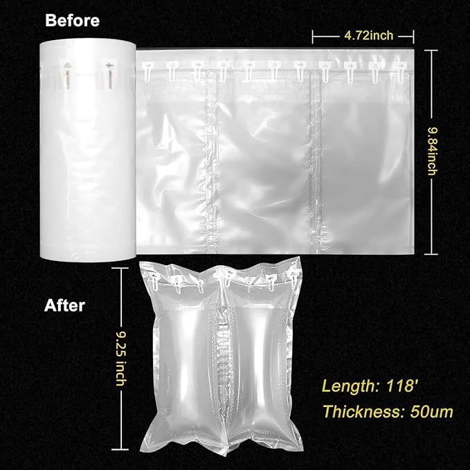 Air Pillows for Shipping with Pump Packaging Air Bags 300 Count Inflatable Packing Materials for Moving Shipping Supplies Box Filler, Purse Stuffers for Shape 4.72" x 9.84", 118 ft