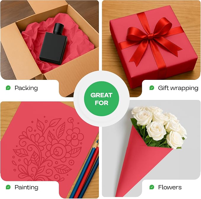 Red Kraft Paper Roll 24" x 1200" (100 feet) with Cutter - USA-Made | Gift Wrapping Paper for Packing, Moving, Shipping & Crafts/Arts - 100% Recyclable Natural Craft Material by IDL Packaging