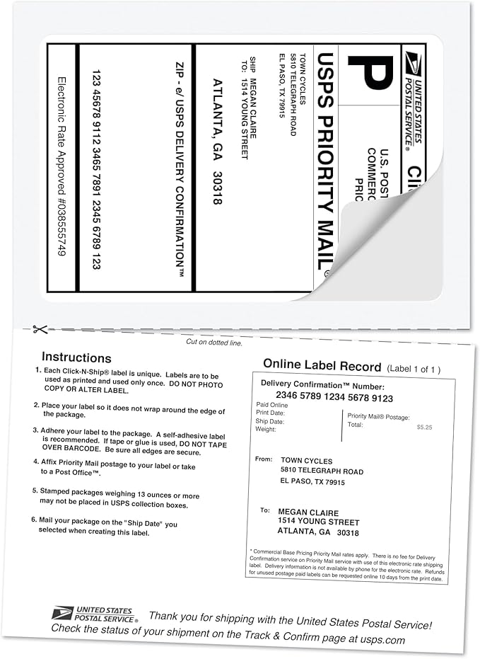 Avery Printable Shipping Labels with Paper Receipts, 5-1/16" x 7-5/8", White, 50 Blank Mailing Labels (5127)