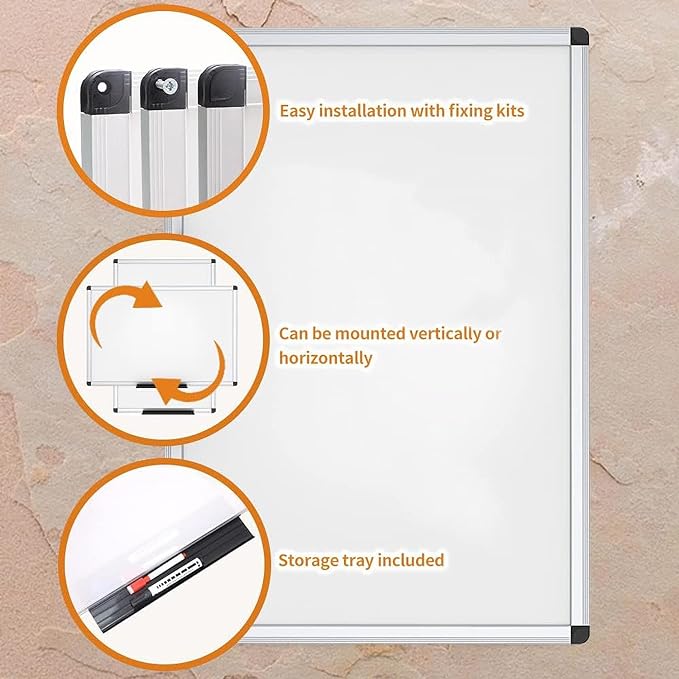 VIZ-PRO Dry Erase Board/Wall Mounted Whiteboard, 48 x 36 Inches | 4' x 3', Aluminum Frame, with Marker Tray, for School Office and Home