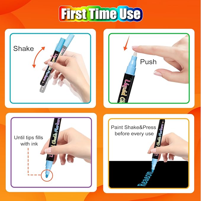 Reaeon Chalk Markers, Liquid Chalk Markers with 6mm Reversible Tip, Dust-Free & Non-Toxic Erasable for Blackboard, Chalkboard, Glass, Windows, Restaurants,30 Pack