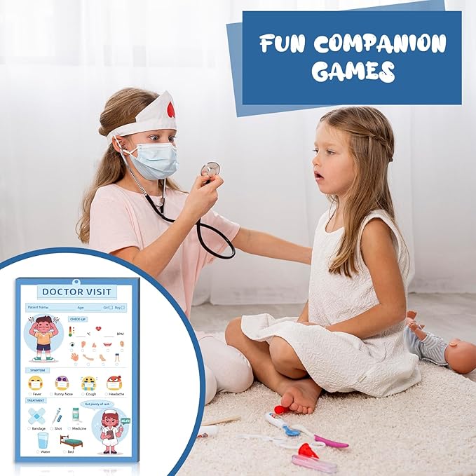 Kids Pretend Play Notepads 4X6 In Pretend Play Notebooks Playtime Notepads Variety Role Play Game Accessories Pages Each for Kids Toddlers 3-5(6,Blue Doctor Visit)