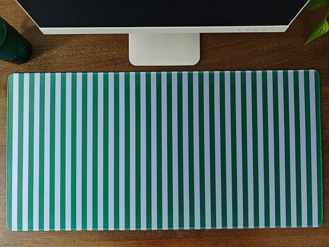 Green Teal Striped Desk Mat Cute Pastel XXL Large Gaming Mouse Pad Desk Pad Kawaii Aesthetic Home Office Decor Cozy Keyboard Laptop Computer Mat