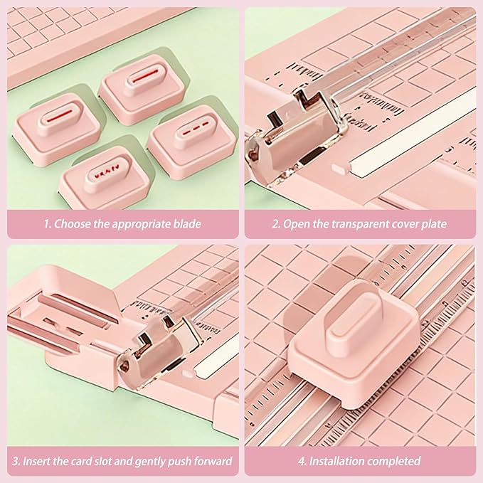 4-in-1 Paper Cutter, 12" Paper Trimmer with 4Pcs Straight,Wave,Perforated,Creasing Blades, Paper Cutter Slider for Craft Paper,Card Stock,Label,Photo,Postcard, Multi-Function Scrapbook Tool (#PK)