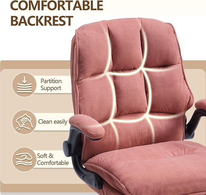 Comfy Office Chair Soft and Double Cushioned Ergonomic Computer Desk Chair | Suitable for Long Hours Executive Office Chair with Flip-up Armrests and Height Adjustment for Home Office pink