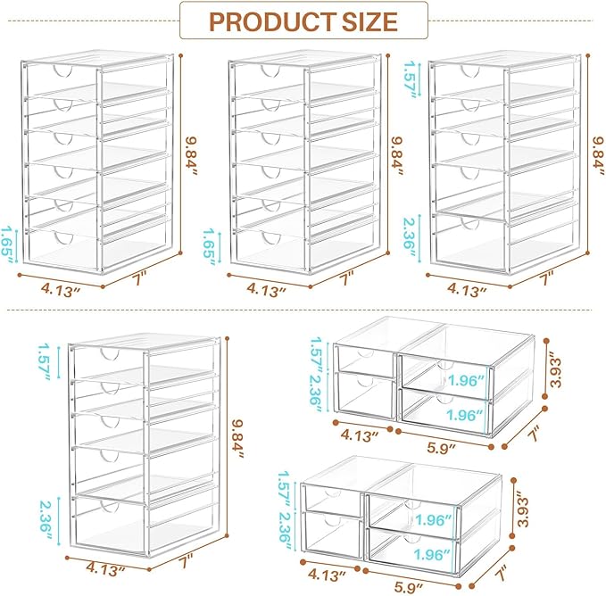 ARSTPEOE 30-Drawer Acrylic Storage & Makeup Organizer for Desk, Bath | Smooth-glide drawers, clear acrylic, stackable , dustproof, wipe-clean, for perler beads, rhinestones, googly eyes, lego bits
