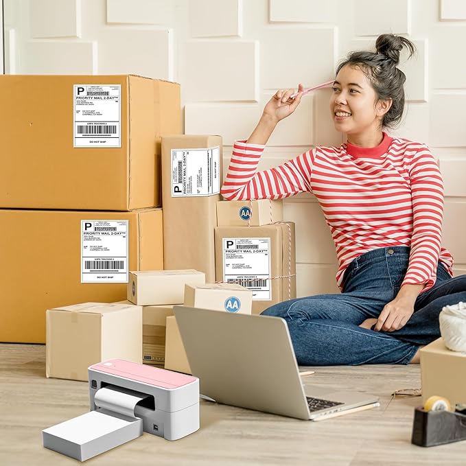 Phomemo Genuine 4X6 Thermal Shipping Label 100 Labels per Stack - 4x6 FanFold Thermal Labels Compatible with Phomemo 241bt Shipping Label Printer, Strong Adhesive Shipping Labels, Commercial Grade