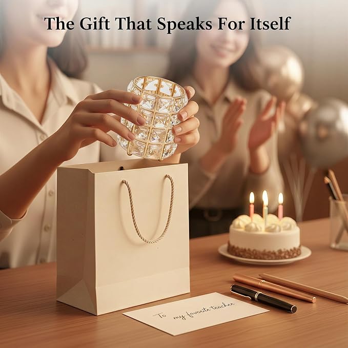 YAGELI Crystal Pen Holder for Desk, 3.58" Gold/Silver Pencil Cup | Crystal & metal base. Holds pens, pencils, makeup brushes, art supply. Easy to clean. Elegant decor for desk, vanity, office