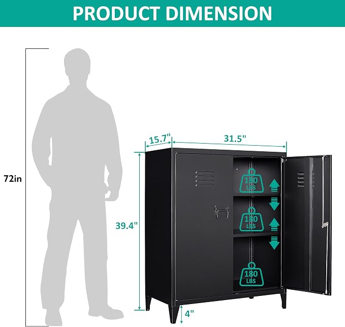 Storage Cabinet with Doors and Shelves,40" Metal Storage Cabinet with Lock Door Adjustable Shelf,Office Storage Cabinets,Garage Tool Cabinets for Home,Office,School,Kitchen