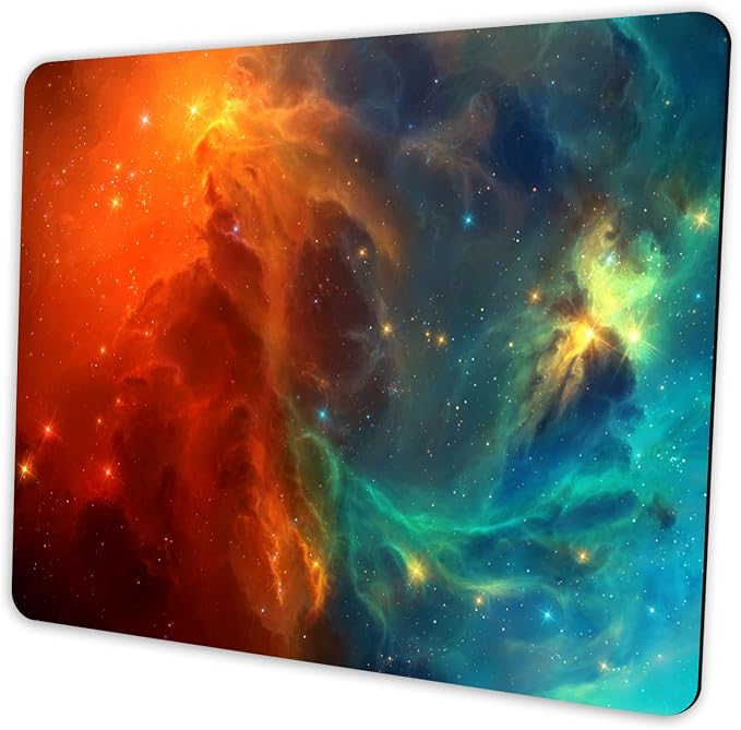 Orange Cyan Nebula Mouse Pad, 9.5"x7.9" Galaxy Computer Mousepad | Personalized mousepad with fire ice cosmos print. Premium smooth fabric surface, 3mm cushion & rubber base.