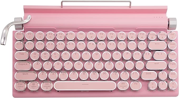 Adventurers Typewriter-Style Retro Mechanical Keyboard LED Backlight 83 Keys Bluetooth 5.0 Blue Axis,Compatible with iOS/Android/Windows/Vista/Linux/Mac Office/Gaming, 12.3x6.6x1.6in (Pink)