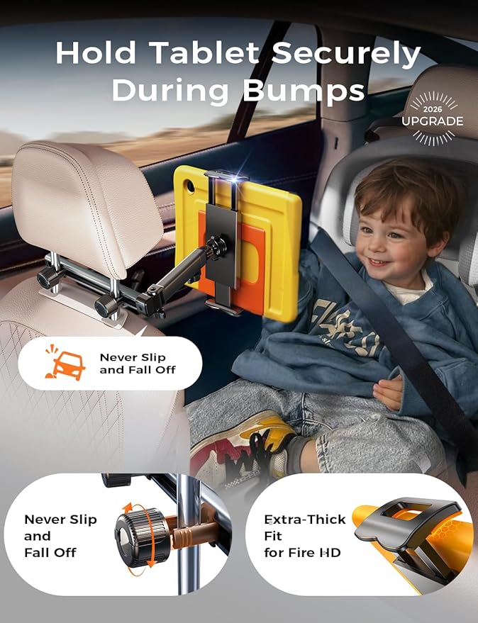 LISEN for iPad Holder Car Road Trip Essentials Activities for Kids Travel Gifts Car Accessories for Women Interior, Truck Accessories 3in1 Tablet Holder Back Seat Car Organizer Camping Headrest