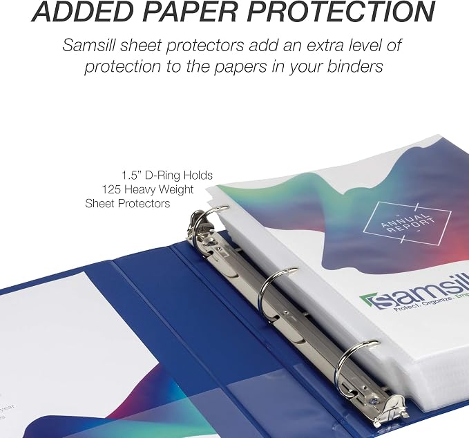 Samsill Durable 1.5 inch 3 Ring Binder, D Ring Binder, 100% Recycled Chipboard, Blue