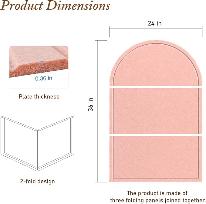 Large Arched Felt Bulletin Board, Sized 36" x 24" for Office & Wall Decor – 6 Customizable Adhesive Tiles with Pins are Perfect to Display Your Photos (Pink-B)