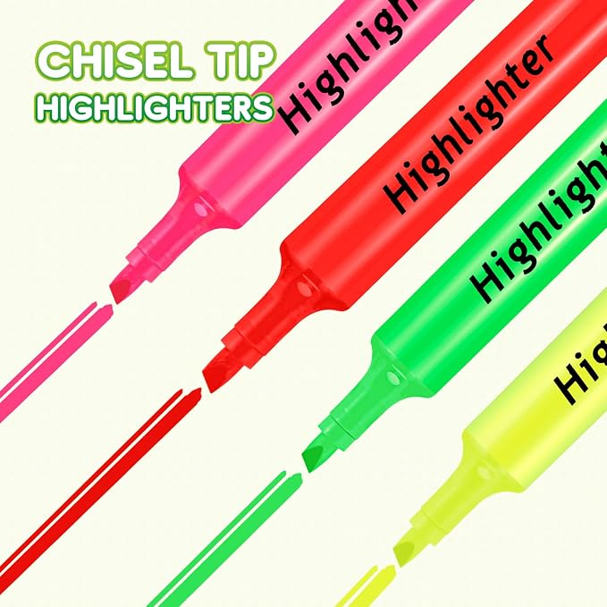 Qilery 24 Pack Tank Style Highlighters Christmas Chisel Tip Highlighters Bulk Colored Markers for Xmas Gifts Adult Coloring, Home Office Supplies(Yellow)