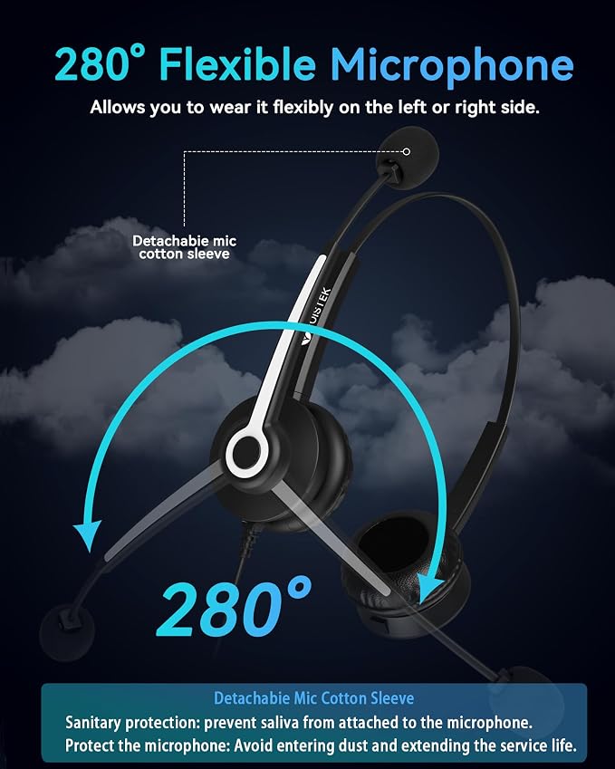 Voistek USB Headset with Microphone for PC, Computer Headset with Noise Cancelling Mic, Mute & Volume Control, Wired Headset for Work, Zoom, Teams, Online Meetings, Home Office